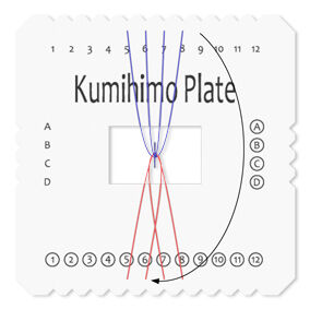 Top-down view of Kumihimo plate with cord